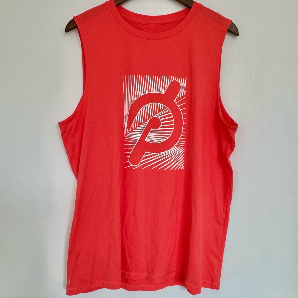Men’s Large Peloton Orange Coral Sleeveless Graphic Workout Tank Top Shirt